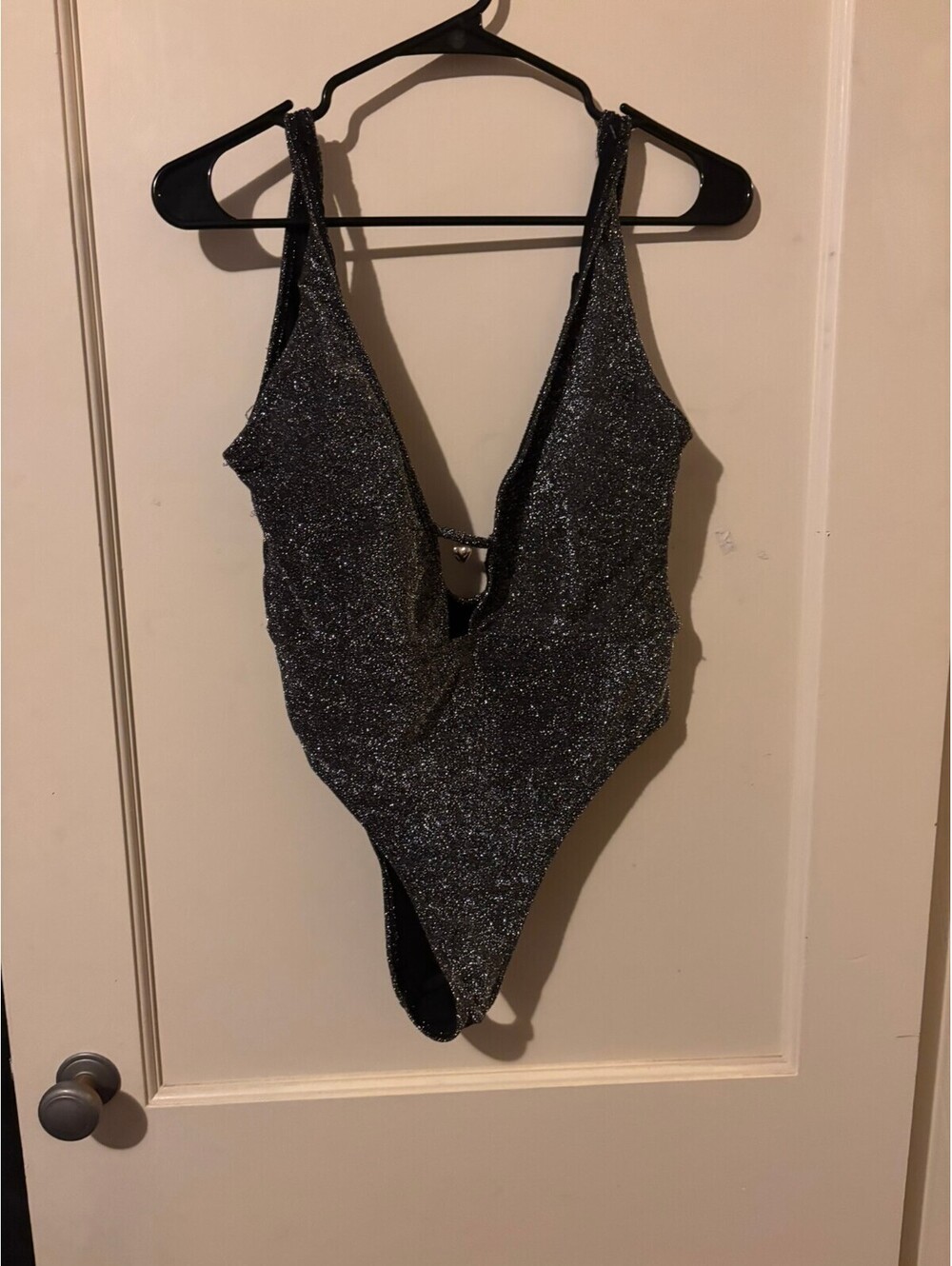 SHEIN black glitter plunge bodysuit